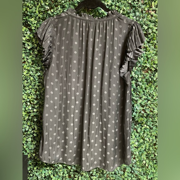 Anthropologie Current Air - Grey Polka Dot Ruffle Short Sleeve Blouse - Small - Picture 4 of 6